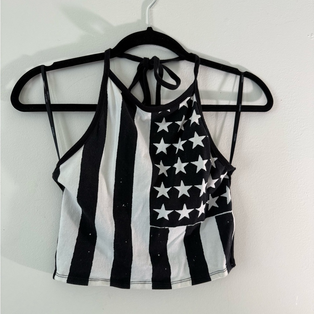 Forever 21 Small Black and White Star Stripe Halter Top